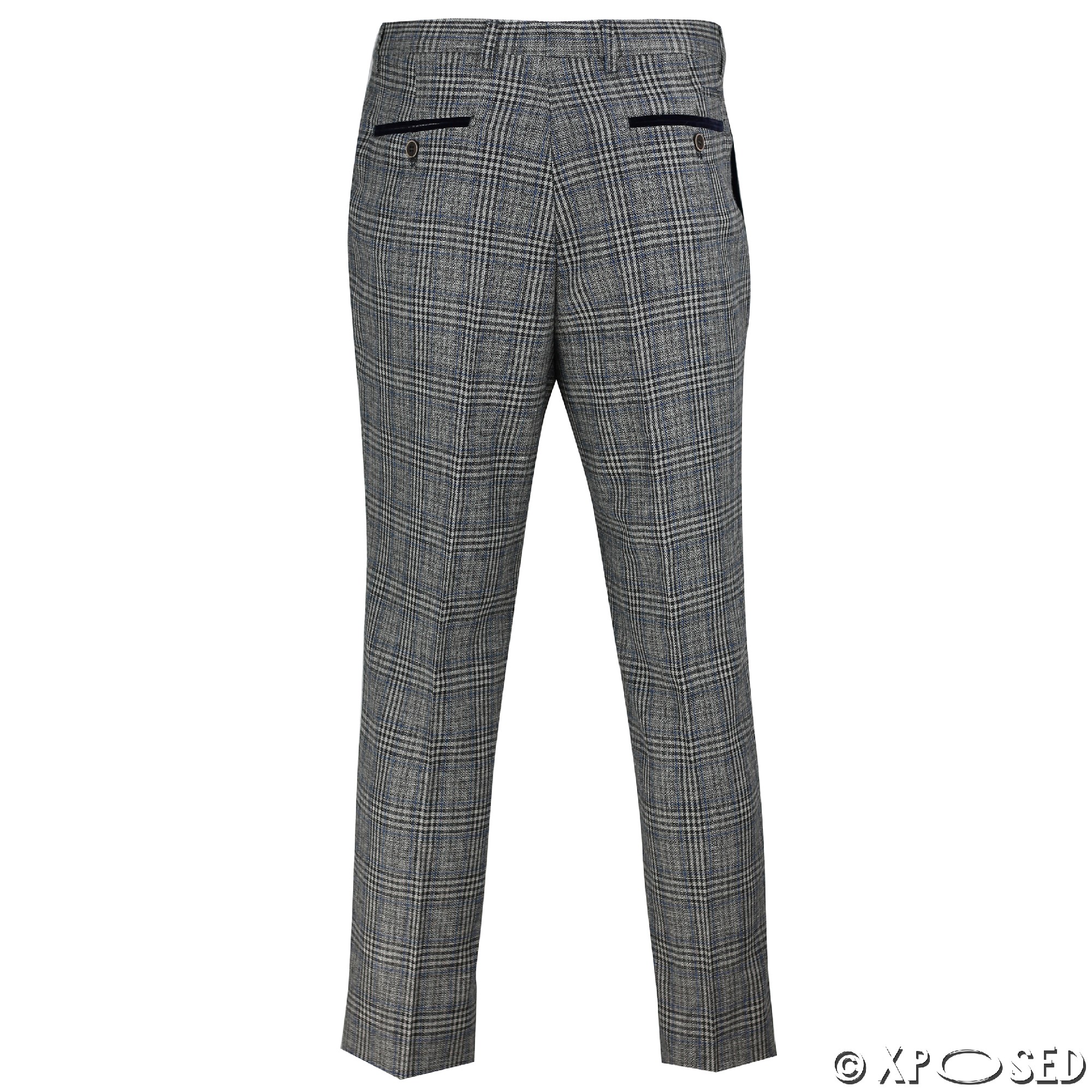Mens Herringbone Check Trouser Vintage Tweed Tailored Fit Brown Grey